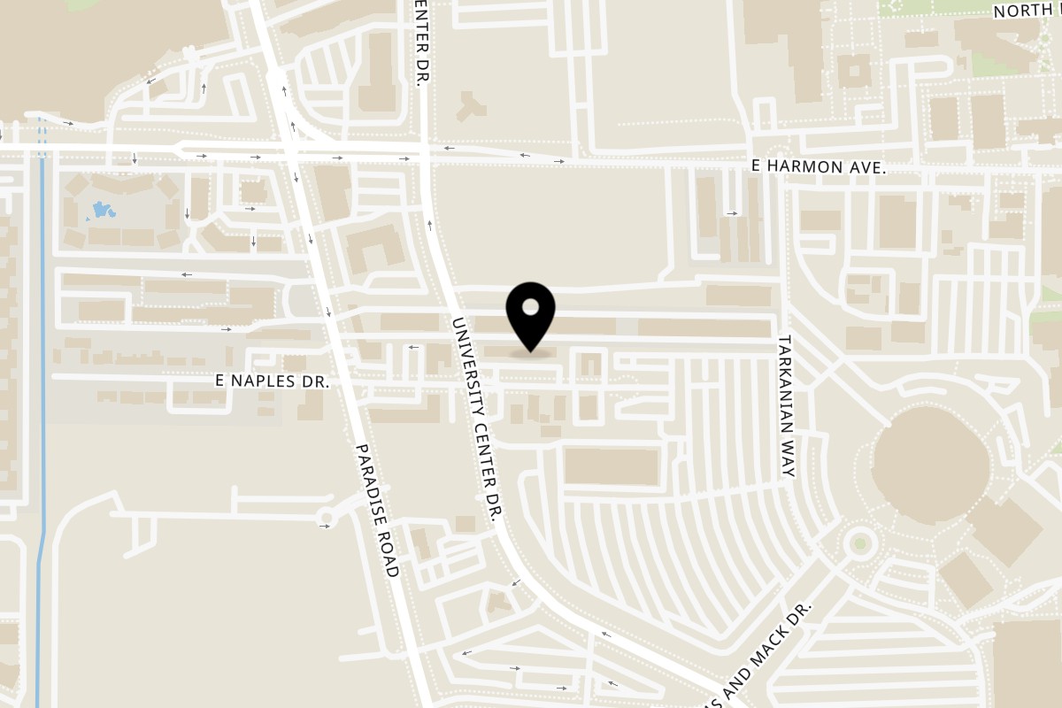 Map showing the location of The Modern Vegan on 700 E Naples Dr in Las Vegas
